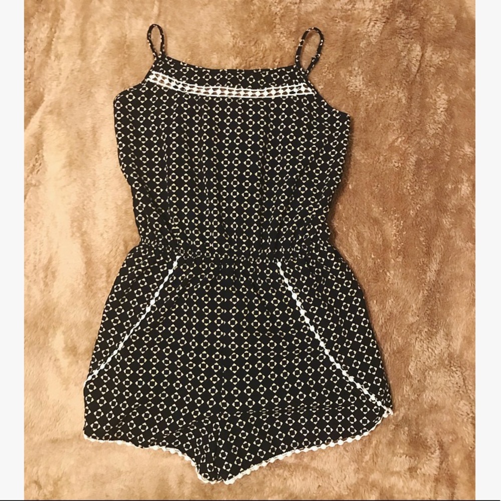 Beige and black patterned romper
